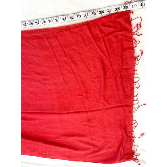 Red Lightweight Shawl Scarf Wrap With Fringe Trim 36" X 26" Elegant Accessory 1j - Picture 4 of 7